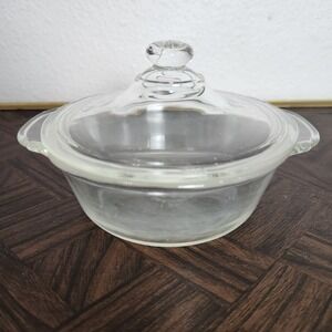 Vintage Fire King Small Clear Glass Casserole dish with‎ lid